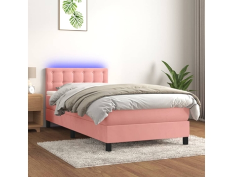 MAISON EXCLUSIVE Cama con somier, colchón y LED, 90 x 200 cm, terciopelo rosa