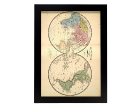 NACNIC Pósters Geográficos En Vintage Mapamundi En Hemisferios Ilustraciones De Antiguos Mapamundis En Tonos Sepia Tamaño A4 Con Marco Color Madera
