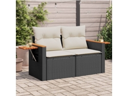 Sofá de jardín de 2 plazas con cojines, mimbre, negro, PE, Dkd Home Decor