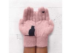 Guantes De Cachemir Para Mujer Con Estampado De Gato, Acolchados, Cálidos, Para Invierno Y Otoño, Protección Contra El Frío.