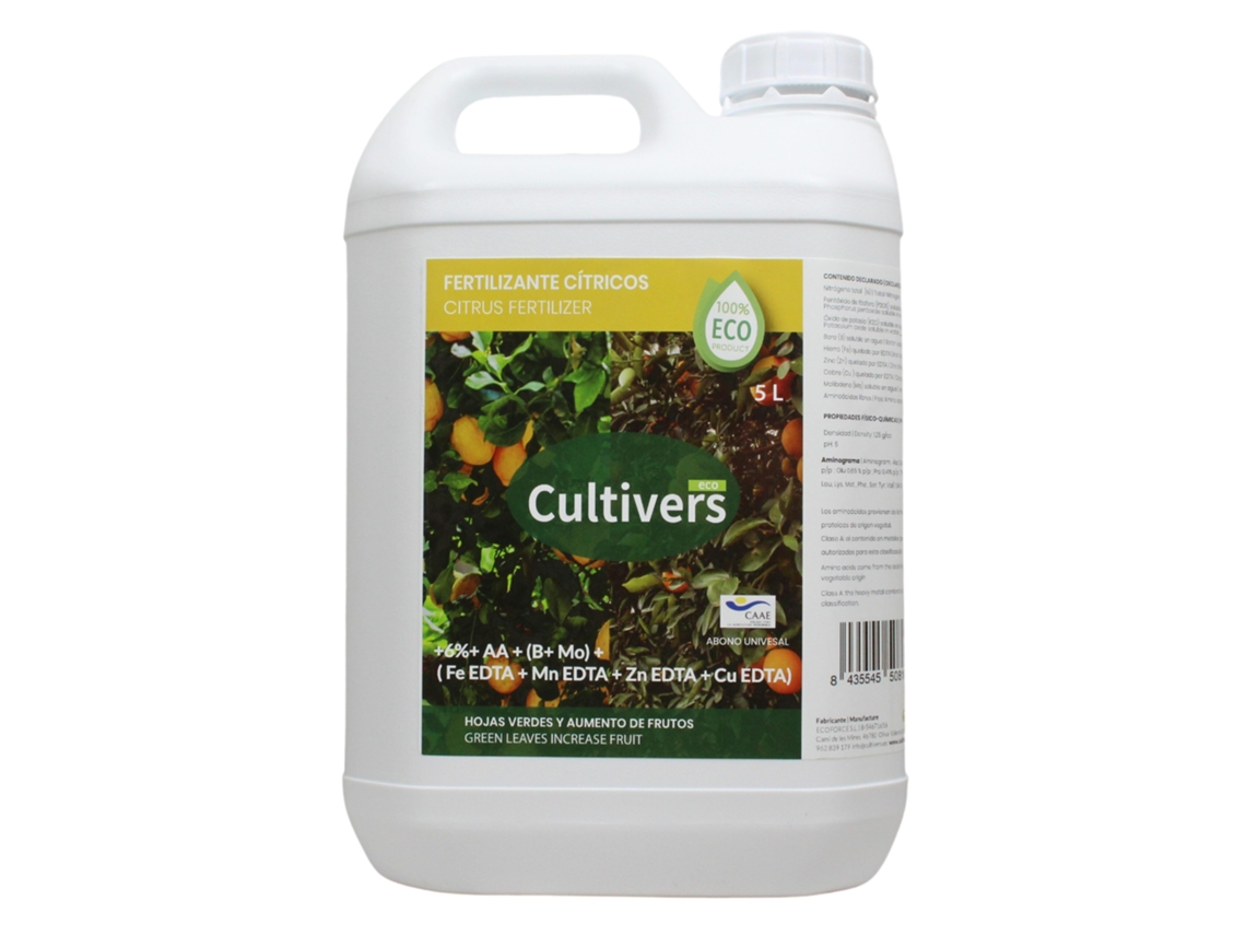 CULTIVERS Fertilizante Cítricos Ecológico 5 L Abono Líquido Hojas más Verdes y Aumenta del Tamaño Fruto. Abono 100% Natural