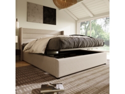 Cama De Lino Beige De 140x200 Con Almacenamiento.