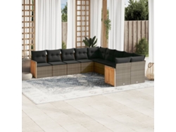 Conjunto de sofá de jardín de 10 piezas con cojines, ratán gris, DKD Home Decor