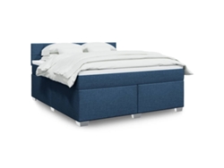 Cama Box Spring Con Colchón Tela Azul 180x200 Cm
