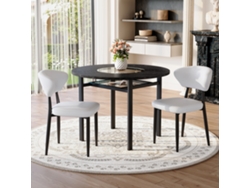 Conjunto De Comedor Redondo 100 Cm - 2 Sillas Pu Con Respaldo Curvo - Blanco Y Negro