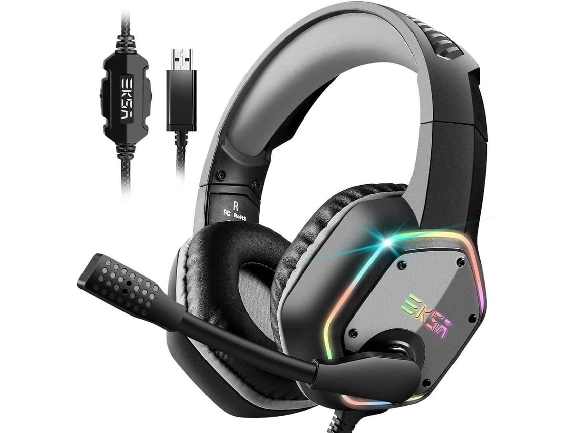 Auriculares Gaming ENKES USB a PC 7.1 Sonido envolvente 3D con cable Micrófono con cancelación de ruido Auriculares RGB con luz