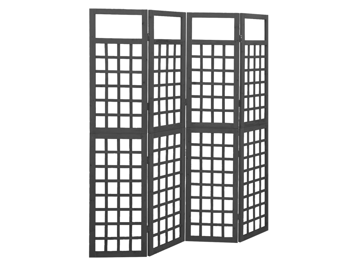 Biombo divisorio de ambientes, partición de 4 paneles, celosía de madera de abeto negro, Dec031200