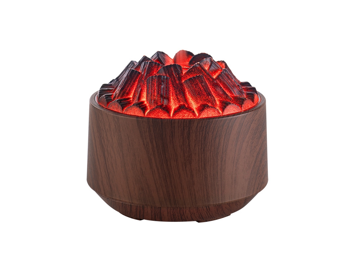 Humidificador USB Deepwood con difusor de aceites esenciales, simulación de fuego de carbón y diseño de volcán de lava. Mdug