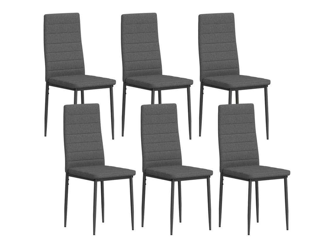 Conjunto 6 Cadeiras Jantar Linho Sintético Encosto Alto Pés Metal Cinza
