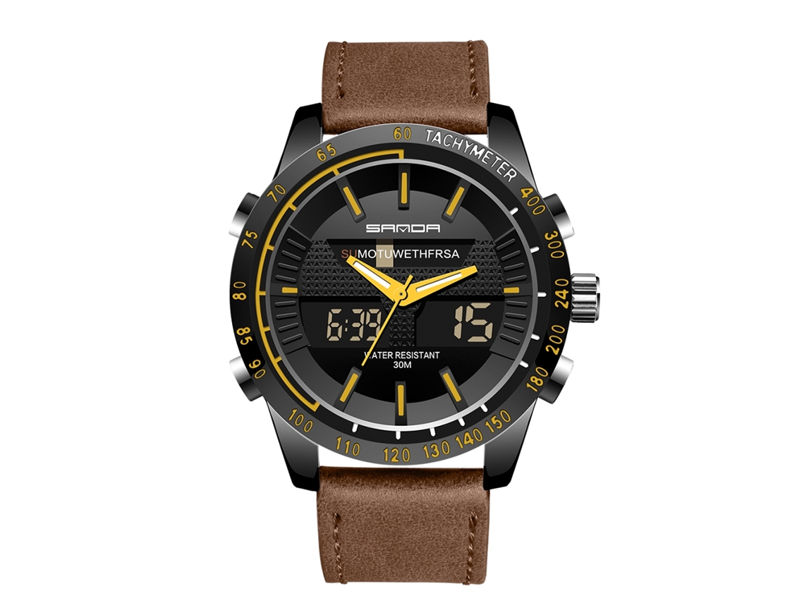 Reloj Deportivo Electrónico Luminoso Sanda Para Adolescentes, Resistente Al Agua, Negro Y Amarillo.