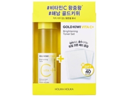 Conjunto HOLIKA HOLIKA Tónico Iluminador Gold Kiwi Vita C Plus Brightening Toner (150 ml) + 40 discos de algodón