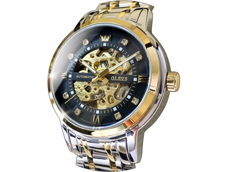 VEANXIN Reloj luminoso impermeable de acero inoxidable mecánico automático hueco para hombre(esfera negra)