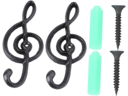 Juego De 2 Ganchos Decorativos De Pared De Hierro Negro Con Forma De Notas Musicales.