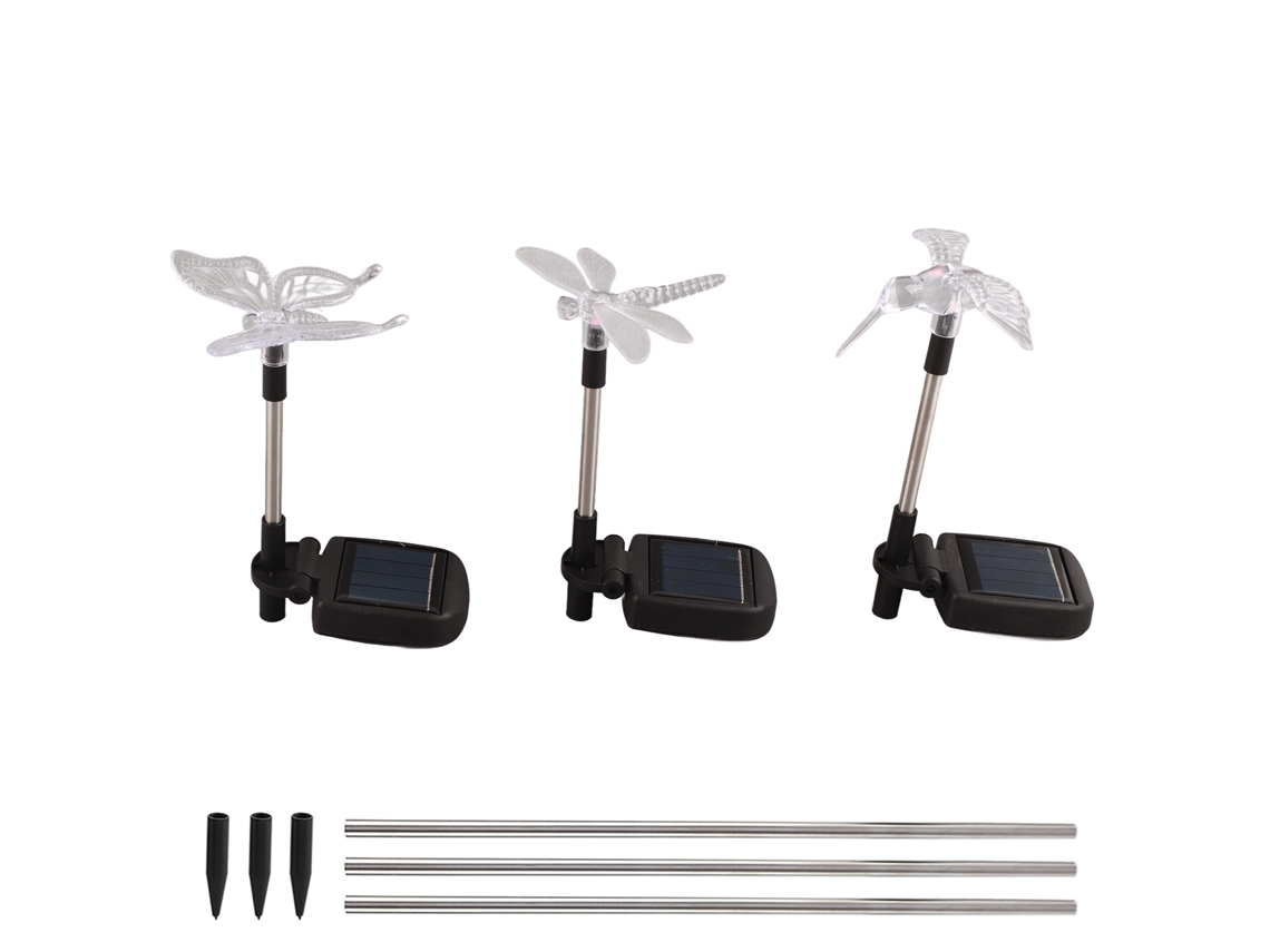 Juego de 3 luces LED solares coloridas e impermeables con batería (modelo 2026) para jardín, césped y patio exterior.