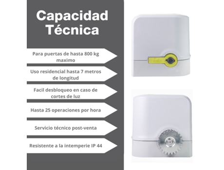 Motor para puerta corredera de garaje. Kit compact 800 - MOTIC. Hasta 800kg incluye 2 mandos y 4 metros de cremallera de hierro.