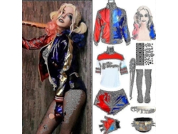 Disfraz De Harley Quinn Para Adulto Para Halloween Con Camiseta, Chaqueta, Pulsera, Cinturón Y Peluca - Conjuntos Para Fiestas