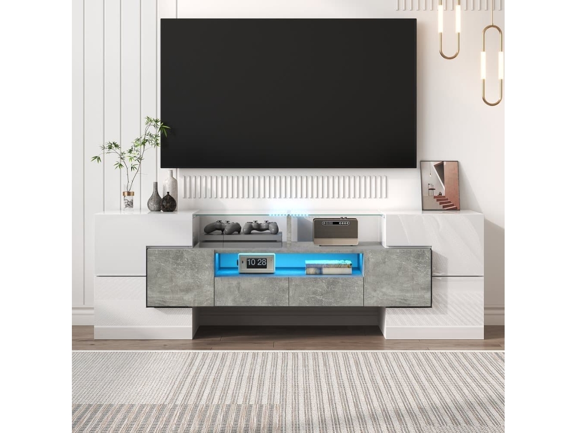 Mueble Tv 145 Cm - Diseño Moderno, Superficie De Vidrio Elegante, Iluminación Led - Blanco