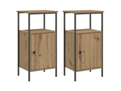 Juego de 2 mesitas de noche de madera de roble artesanal EXCLUSIVA MAISON