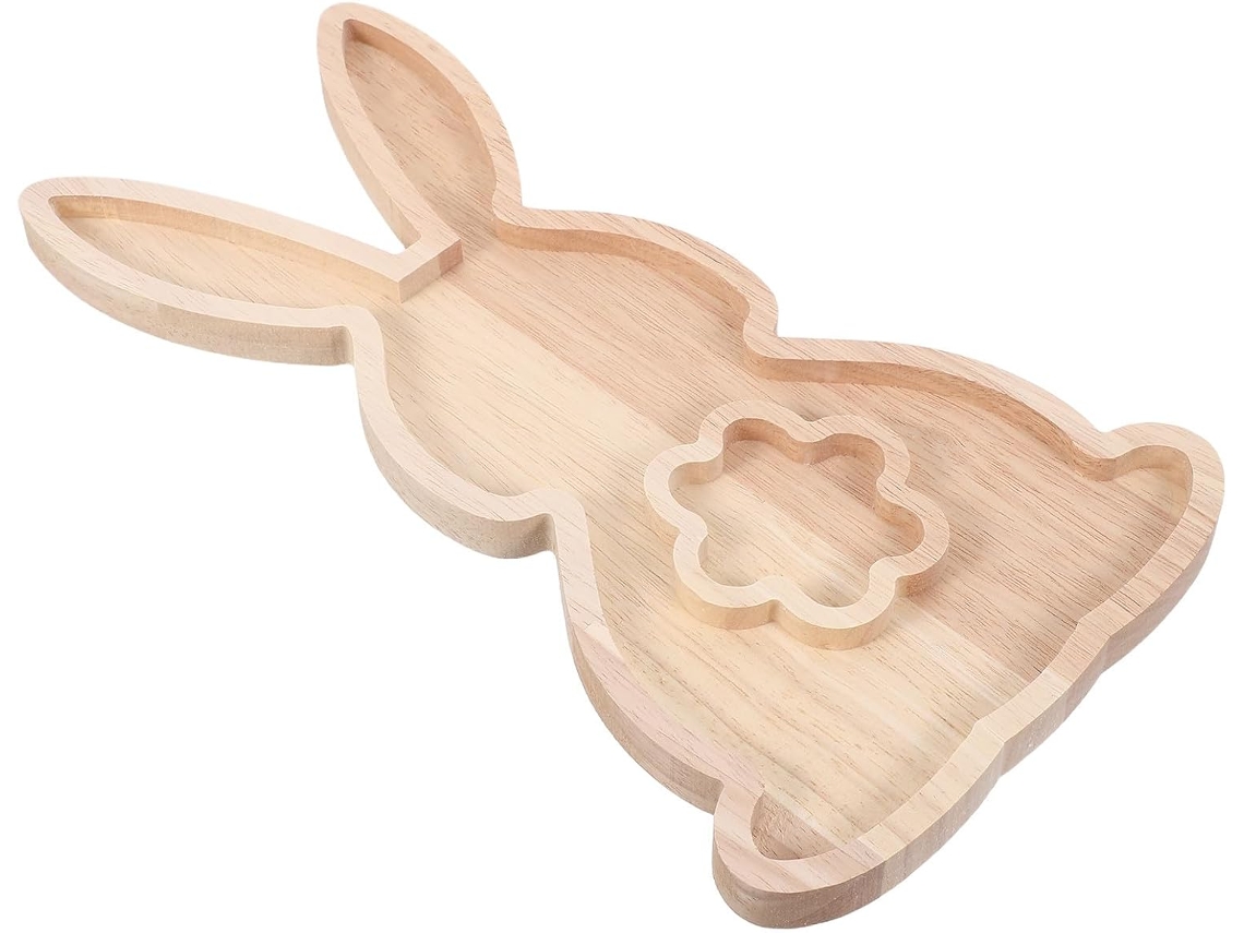 Bandeja De Madera Con Forma De Conejito De Pascua, Ideal Para Aperitivos Y Snacks.
