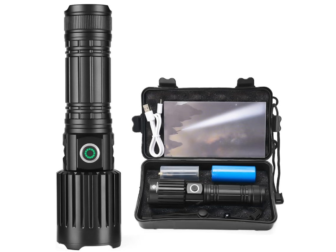 Linterna táctica LED, IPX5 resistente al agua, con zoom y 5 modos para acampar y cazar al aire libre, Yizhood (negra)