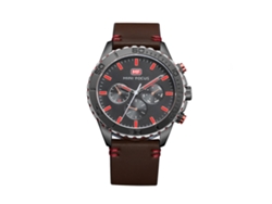 Reloj De Pulsera Analógico Redondo De Aleación Con Correa De Cuero Gris Marrón.