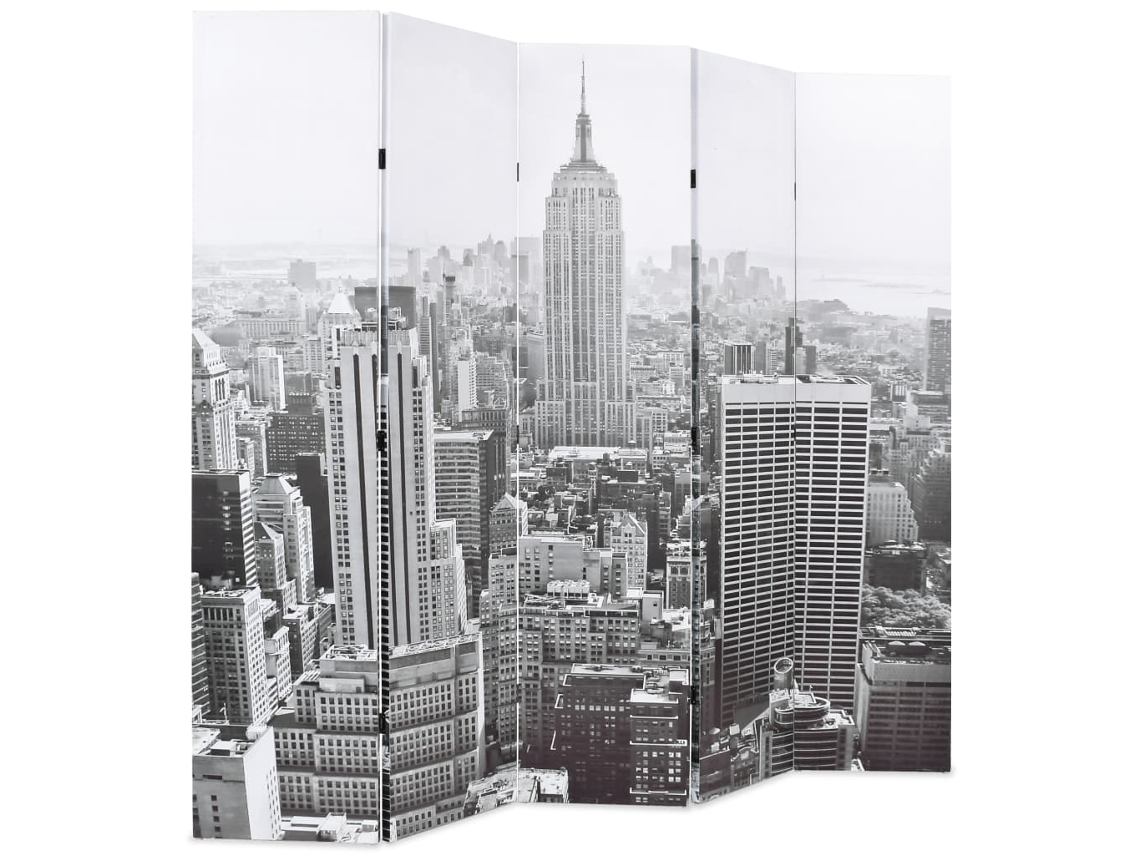 Mampara plegable Nueva York, diámetro 200 x 170 cm, blanco y negro, WSD871828, Lovely Home