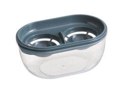 Separador de huevos con recipiente de almacenamiento, material PP, diseño ergonómico con mango para repostería, color azul.