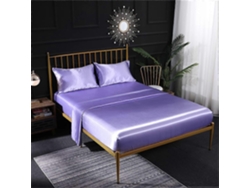 Rebe-conjunto De Ropa De Cama Seda Crema 3 Piezas Hoja Fitted Hoja Plana Funda De Almohada Transpirable Morado Twin