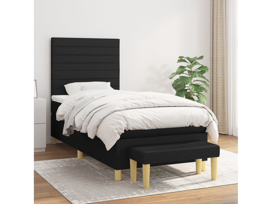 Cama Box Spring Con Colchón Tela Negro 80x200 Cm