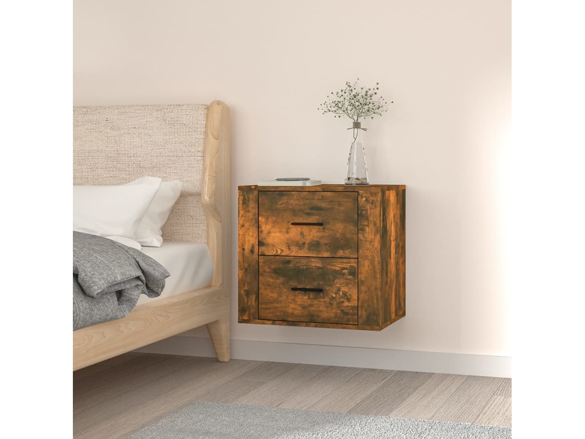 Mesita de Noche de Pared 50X36X47 Cm Roble Ahumado