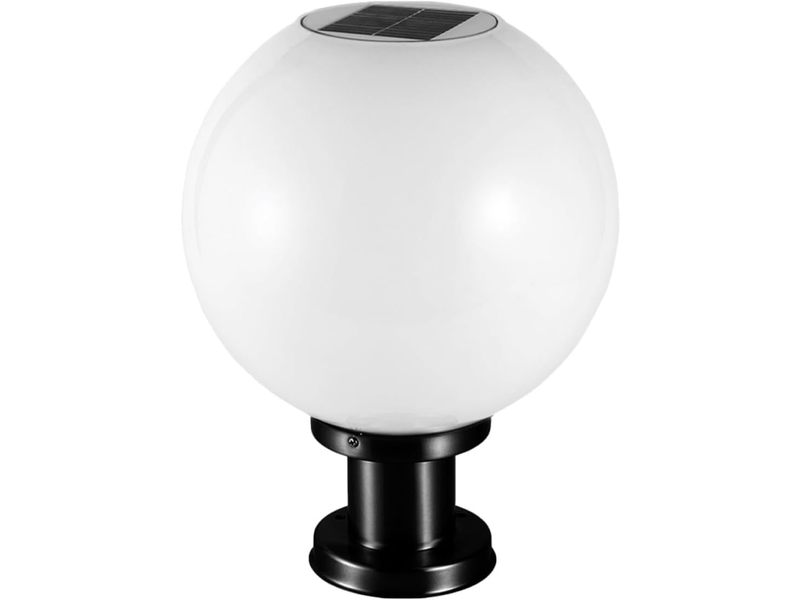 Farola Solar Blanca Con Lámpara De Globo De Acero Inoxidable Y Acrílico, Resistente A La Intemperie.