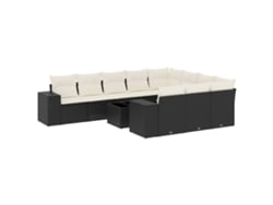 Conjunto de 11 sofás de jardín con cojines de mimbre, color negro, EXCLUSIVO DE LA CASA