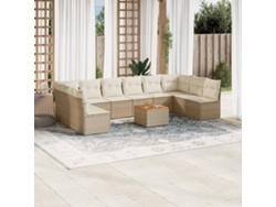 Conjunto de sofá de jardín de 11 piezas con cojines, mimbre sintético beige, DKD Home Decor