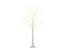 Abedul artificial con luces LED, ramas flexibles, plástico y metal, 150 cm, blanco.