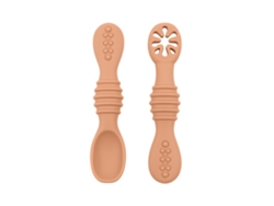 Juego De Cubiertos Para Bebé (marrón Terroso), Silicona De Grado Alimenticio, Con Cuchara Adhesiva