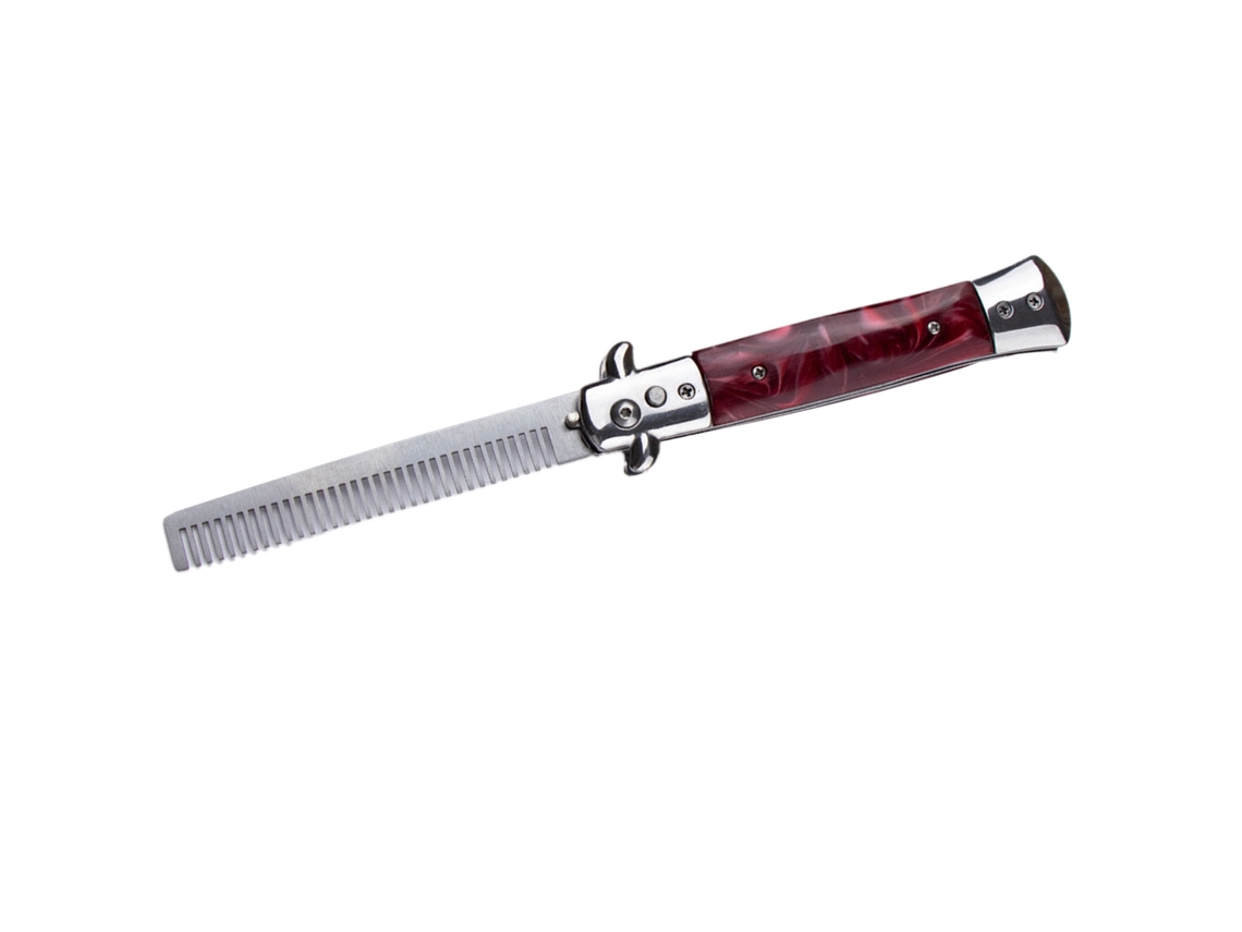 Peine Plegable Automático De Acero Inoxidable Con Resorte Switchblade Para Peinado Rojo