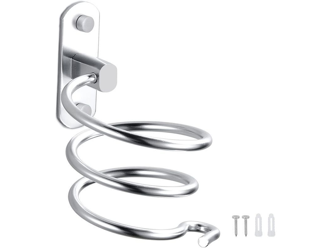 Soporte De Pared De Aluminio Para Secador De Pelo Con Soporte Para Cable, Ideal Para Baño, Cocina Y Accesorios - Plateado