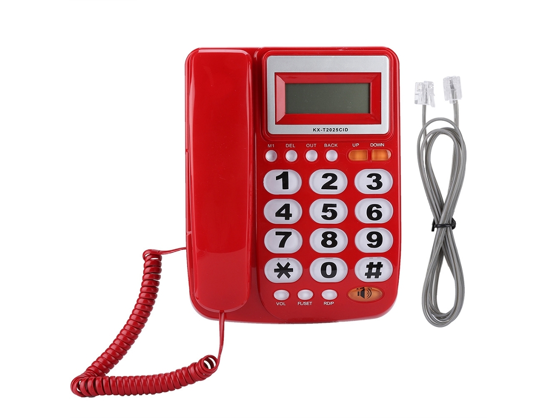 Teléfono Fijo Con Cable, Identificador De Llamadas Y Altavoz Para El Hogar Y La Oficina - Rojo