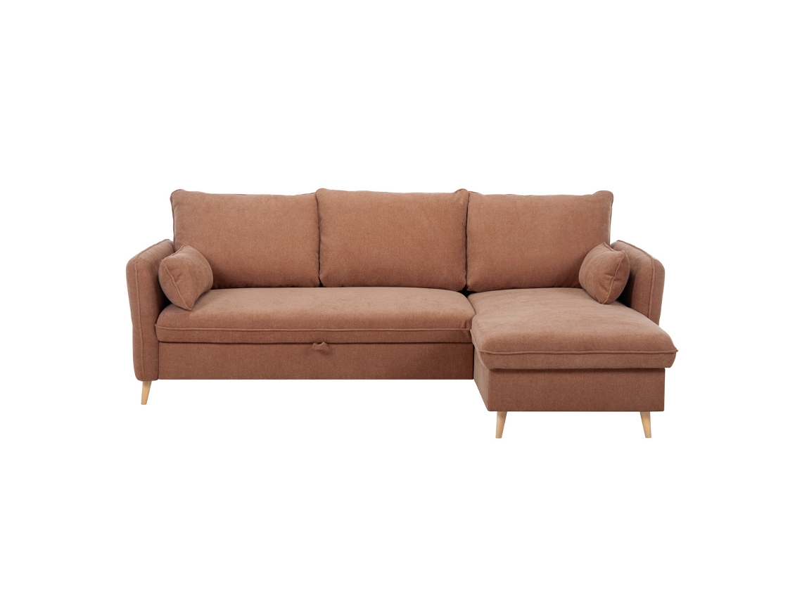 Sofá Cama Con Chaise Longue 3-4 Plazas Con Canapé de Tela Color Terracota Y Madera Clara Driss MILIBOO