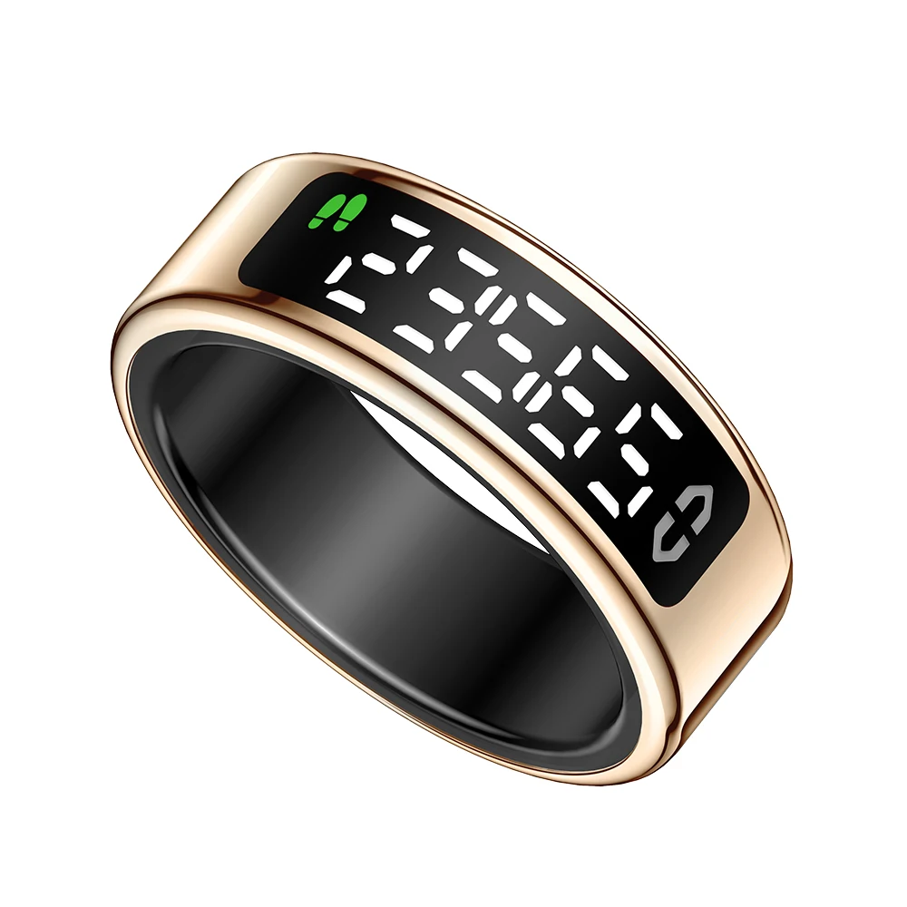 (talla 14, Dorado) Anillo Inteligente De Fitness Con Pantalla Inteligente, Control Por Gestos Y Base De Carga.