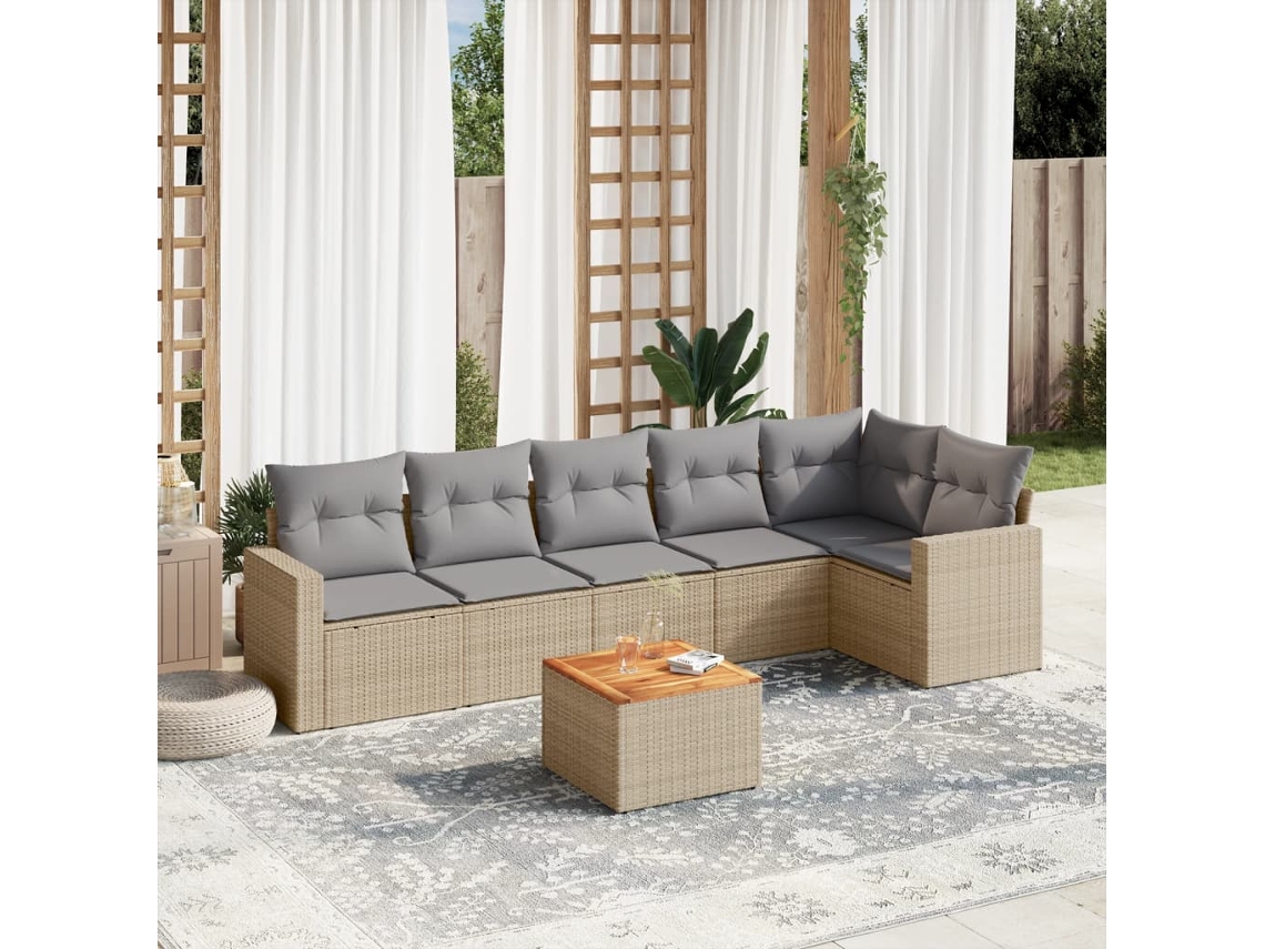 Conjunto de 7 sofás de jardín con cojines de mimbre beige de Dkd Home Decor