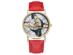 Reloj De Pulsera Unisex Zhoulianfa, Ilustración De Moda, Piel Sintética, Cuarzo, Rojo.