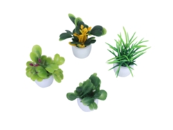 Juego De 4 Plantas Artificiales En Miniatura Con Macetas De Cerámica Para Decoración De Mesa.