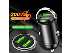 Cargador USB dual para encendedor de cigarrillos, negro, 200 W, con carga rápida para iPhone QC3.0, mini cargador USB para coche para Xiaomi P