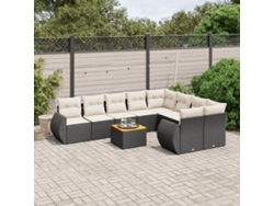 Conjunto de sofá de jardín de 10 piezas con cojines en mimbre sintético negro de DKD Home Decor