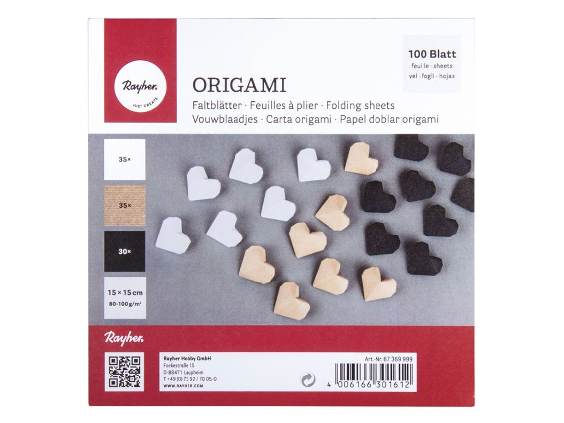 100 hojas de papel origami 15x15 cm - blanco-beige-negro