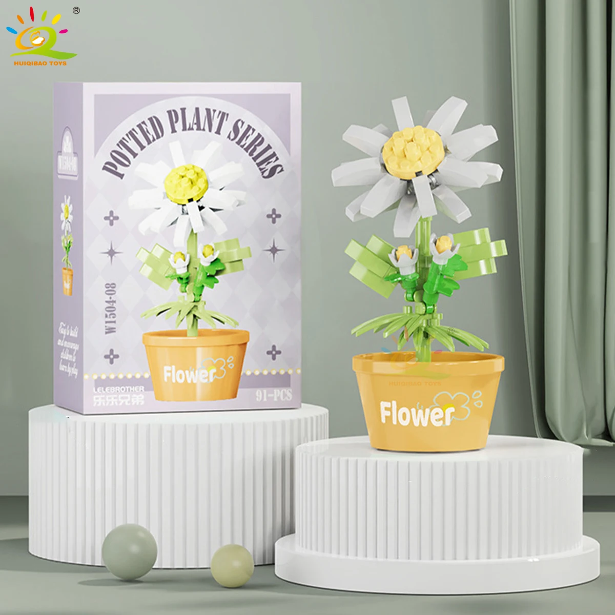 Bloques De Construcción De Plantas En Maceta Con Flores Moc, Bricolaje, Ramo Eterno