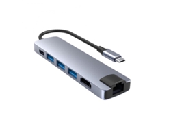 Estación de fondeo YIZHOOD Tipo-c 6 en 1 Transferencia de datos multifunción Rj45 5gbps para Macbook Air Laptop Usb-c Hub gris