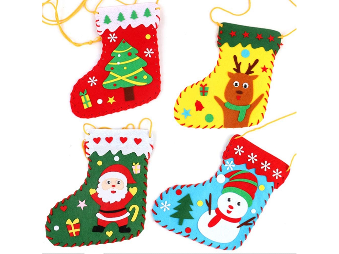 Kit De Manualidades Para Hacer Bolsas De Calcetines Navideños: 4 Kits Para Niños, Decoración De Regalos Diy.