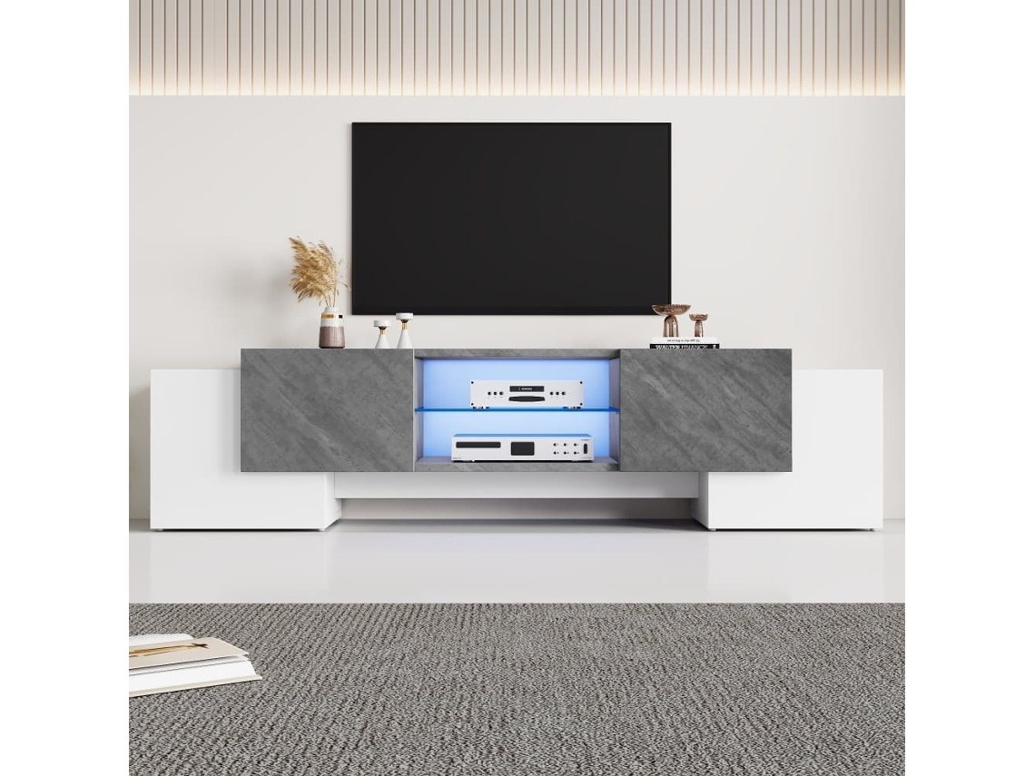 Mueble Tv 180x40x46.5 Cm - Tv Schrank Con Bluetooth-led, Lowboard Para Televisores De 60/65/70 Pulgadas - Blanco Y Gris